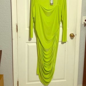 Boohoo Plus slinky ruched square neck midi dress